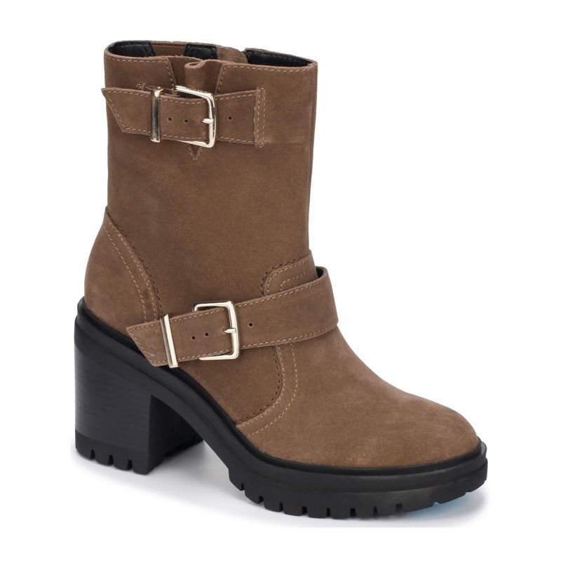 Kenneth Cole New York Womens Beige Double Rhode Block Heel Leather Booties 6.5